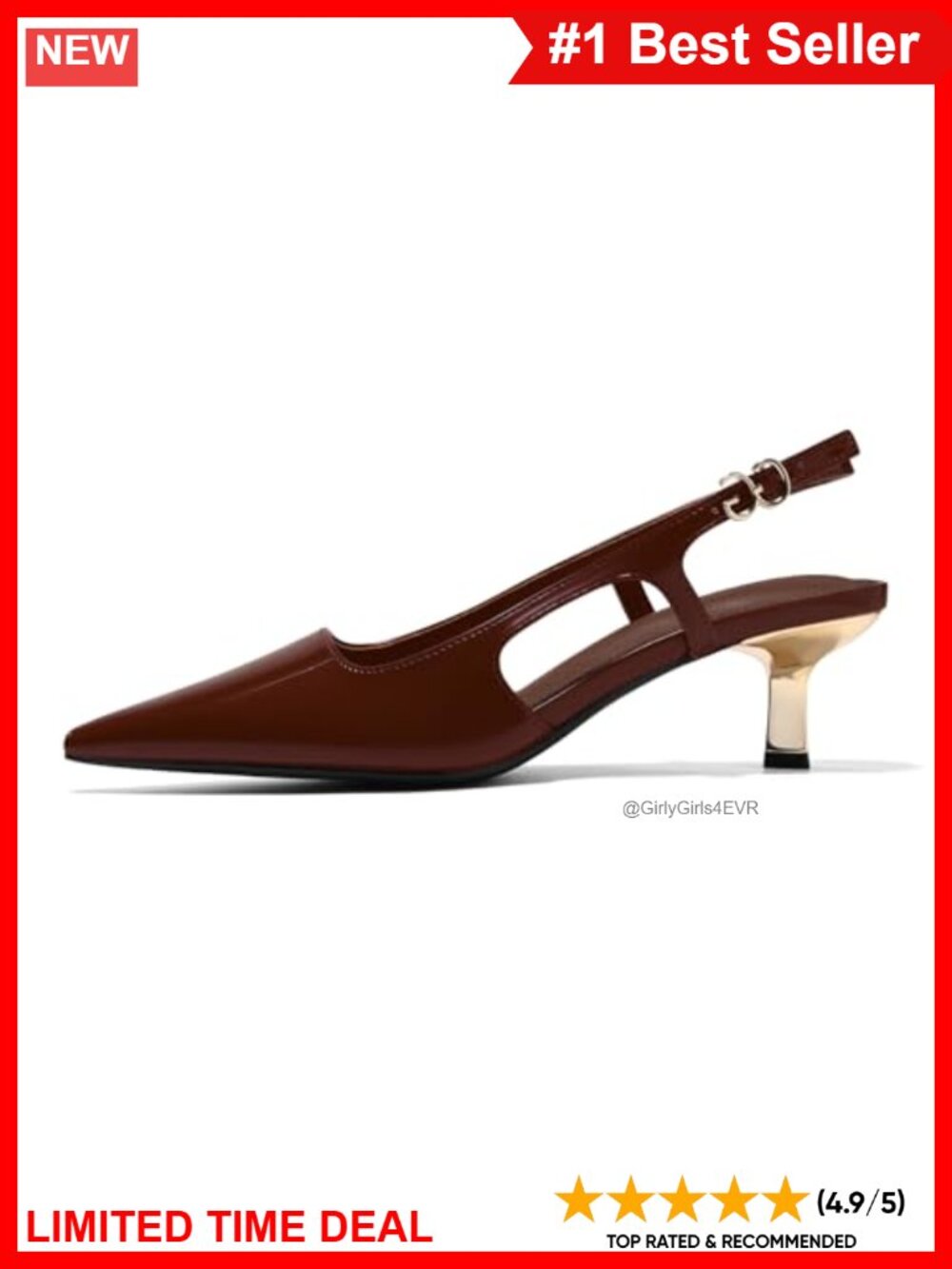 Faux Leather Kitten Heel Slingback Pumps Pointed Toe Buckle Work Dress Shoes